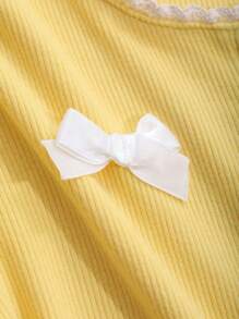 DAZY Young Girl Casual Round Neck Long Sleeve T-Shirt With Bow Decor, Autumn & Winter - Yellow - View 7