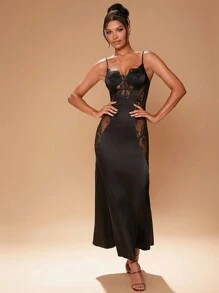 Hauture Quần áo mùa thu, váy bó sát ren satin đen thanh lịch gợi cảm với các tấm vải mỏng. Dành cho buổi tối hẹn hò, hòa nhạc, biểu diễn, lễ hội âm nhạc, tiệc tùng, câu lạc bộ, ngày lễ, đêm đi chơi - màu đen - Xem 8