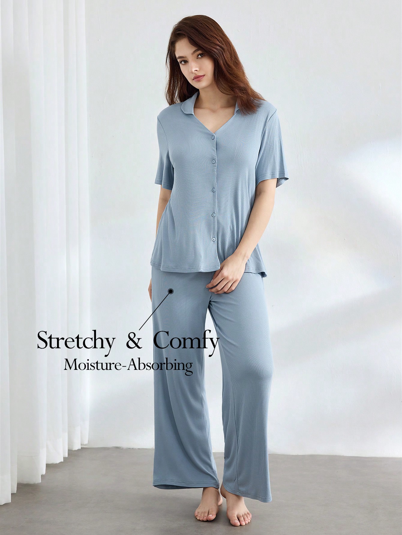 Ocili طقم ملابس علوية قصيرة الأكمام وبنطلون سادة ل...