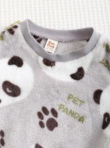 Cozy Pixies 2pcs/Set Baby Boy Panda Graphic Crew Neck Fleece Top And Jogger Pants Winter Outfit Pajama Set