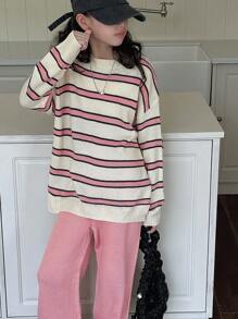 Dazy Kids Tween Girl Striped Crewneck Sweater Set, Fall Clothing - Pink - View 7