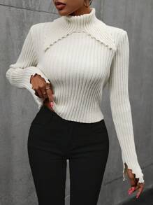 Chiquease Women Simple Solid Color Turtleneck Long Sleeve Sweater, Casual Daily Wear, Knit Pullover Fall Winter - Apricot - View 5