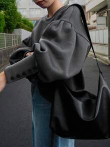 FRIFUL Áo nỉ chui đầu dáng rộng thoải mái cho nữ mùa thu/đông, lót nhiệt - Màu xám đen - Xem 10