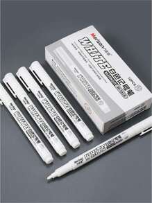 12pcs White Marker Pen Alcohol Paint Oily Waterproof Tire Painting Graffiti Pens Permanent Gel Pen For Fabric Wood Leather Marker