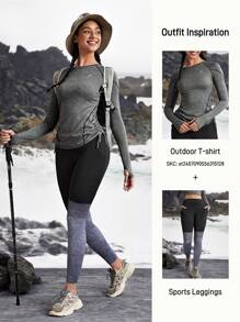 In My Nature Women's Plain Color Patchwork Pocket Outdoor Sports Leggings - Black - View 5