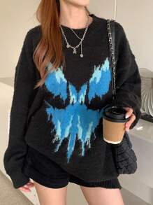 DAZY Women's Fluffy Oversized Butterfly Knit Sweater,Fall Clothes - Black - View 5