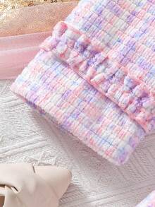 SHEIN 青少年女孩时尚法式优雅全印花双排扣长袖夹克和裙子两件套 - 粉色 - 查看 5