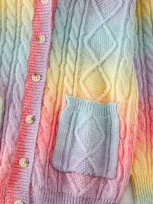 Girls Ombre Color Mid-Length Cardigan Sweater, Loose Casual, Comfy, Versatile, Suitable For Daily, Party, Autumn Winter - Multicolor - View 5