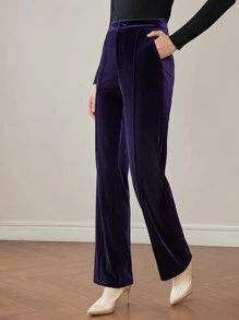 MOTF PREMIUM 天鹅绒纯色斜口袋前缝西装裤 - 藏蓝色 - 查看 3