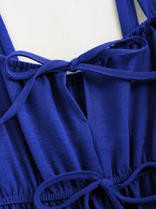 SHEIN Unity Bộ đồ liền thân không tay màu trơn thường ngày cho nữ, mùa hè - Xanh đậm - Xem 4