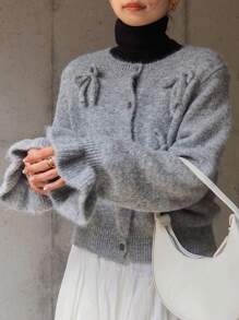 FRIFUL Women's Bow Decorated Thicken Fleece Sweater,Fall Women Clothes,Winter