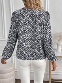 EMERY ROSE Áo cánh hoa hồng dài tay cổ chữ V đầu thu dành cho nữ - màu đen - Xem 2