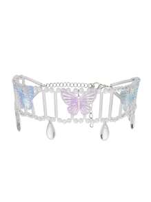 1 件吊坠装饰吊袜带，带蝴蝶装饰大腿环，白色串珠镂空腿带 - 彩色 - 查看 4