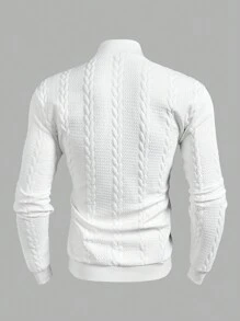 Manfinity Mode 1 件男士休闲纯色立领套头运动衫，秋季白色长袖健身运动衫，适合朋友、丈夫、男朋友的礼物 - 白色 - 查看 2