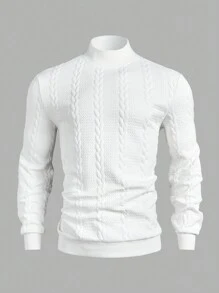 Manfinity Mode 1 件男士休闲纯色立领套头运动衫，秋季白色长袖健身运动衫，适合朋友、丈夫、男朋友的礼物 - 白色 - 查看 3