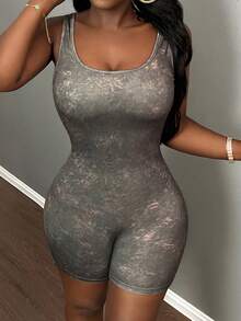 Slaydiva New Basic Solid Color Textured Sleeveless Women Tight Jumpsuit, Suitable For Lounging And Everyday Wear - Green - View 4