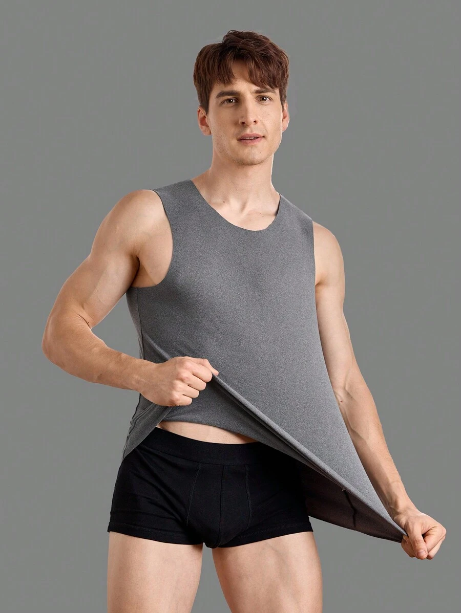 Áo vest ấm cổ tròn màu trơn cho nam, mùa thu/đông - Xám - Xem 1