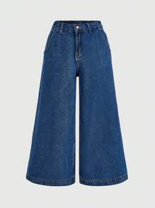 Forever 21 Trang phục mùa thu cho phụ nữ Quần rộng thùng thình cho phụ nữ Quần jean nữ đã giặt Quần jean xanh cạp thấp Quần jean rộng thùng thình cho phụ nữ Quần áo mùa thu - Màu xanh lam - Xem 5