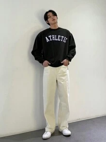 DAZY Nam Đồ họa Chữ cái Thả vai Áo nỉ - màu đen - Xem 3