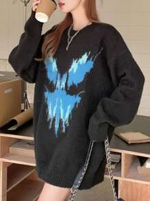 DAZY Women's Fluffy Oversized Butterfly Knit Sweater,Fall Clothes - Black - View 1