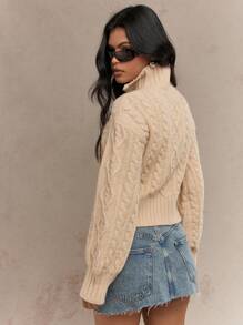 MISSGUIDED Borg Knitted Zip Through High Neck Balloon Sleeves Cardigan Winter Wear - Yellow - View 2