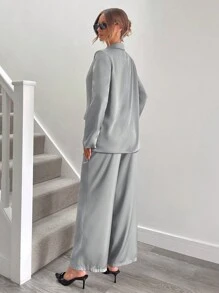 SHEIN Essnce Damen Anzug, Damen Blazer, Damen Zweiteiler, Polizei Kostüm für Damen, Damen Herbst Set, Business Lässig Damen Kostüm, Damen Winter Set, Elegantes Kleid, Damen karierten Blazer, Damen Winterkleid, Outfit Set, Herbst Set, Büro Lehrerin Tracht, Pendler Damen Anzug - Hellgrau - Übersicht 2