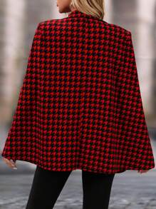 SHEIN Clasi Women's Fashion Versatile Red Houndstooth Print Notched Collar Split Sleeve Blazer Jacket For Autumn Winter Fall Women Outfits - Multicolor - View 7
