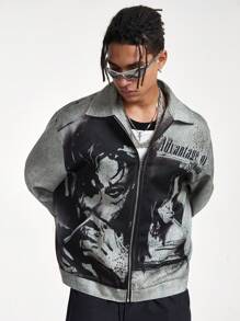 Manfinity RebelGame Men's Digital Print Zip-Up Casual Long Sleeve Jacket - Grey - View 1