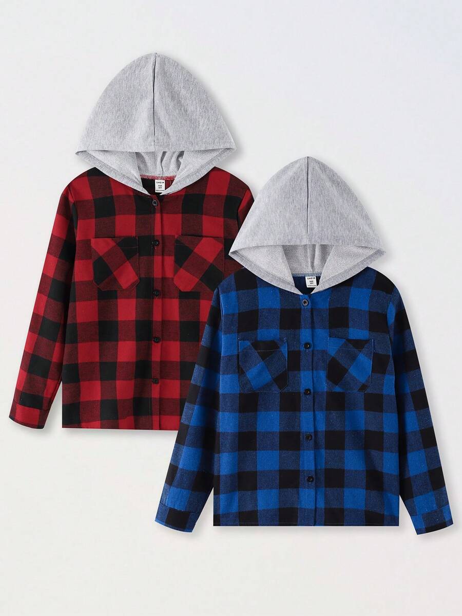 SHEIN Set de 2 sudaderas con capucha de estilo americano casual para niños preadolescentes