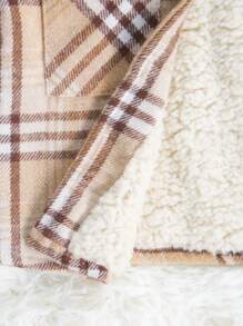 SHEIN Áo khoác in họa tiết caro dài tay cài nút túi trước cho bé trai - Màu Khaki - Xem 6