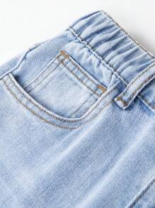 Sparklyn Tween Girls Casual Fashion Distressed Washed Wide Leg Denim Jeans - Medium Wash - View 5