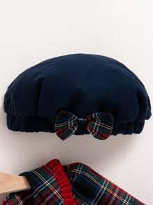 SHEIN Genkimix Kids Young Girls Plaid Peter Pan Collar Long Sleeve Dress - Red - View 4