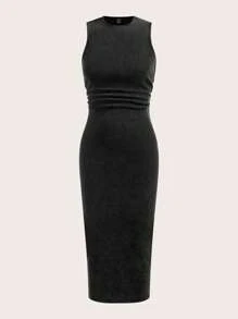 SHEIN EZwear Vestido negro de punto ajustado sin mangas para mujeres