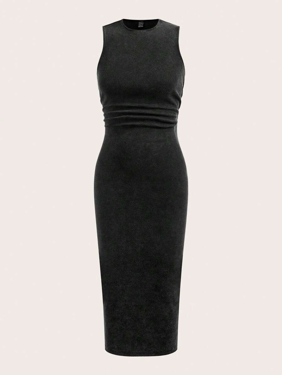 SHEIN EZwear Black Knit Sleeveless Bodycon Dress For Women - Black - View 1