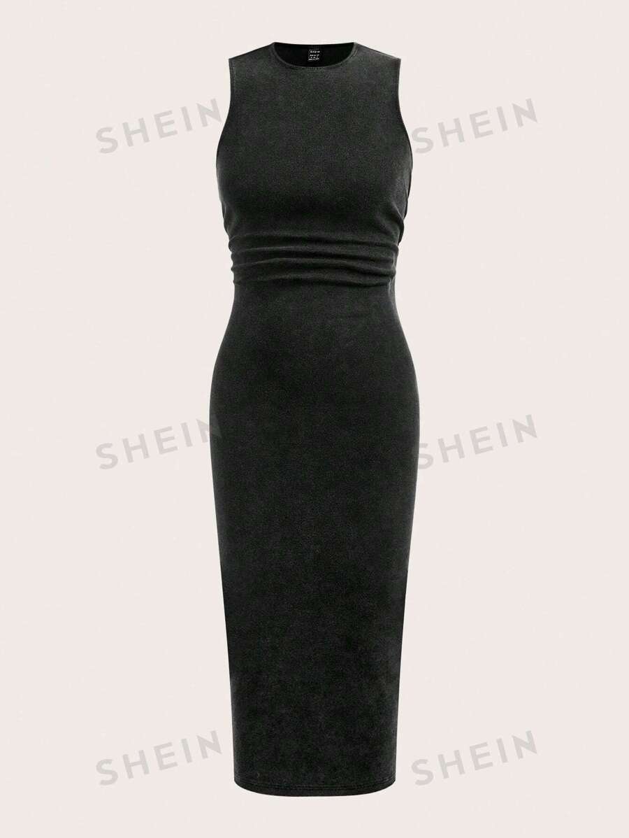 SHEIN EZwear Vestido negro de punto ajustado sin mangas para mujeres