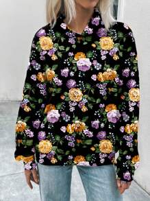 SHEIN LUNE 大码女式休闲简约浪漫花卉全印花长袖连帽衫，适合秋冬季 - 彩色 - 查看 2