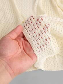 SHEIN Tween Girl Casual Vacation Solid Color Long Sleeve Knit Cover Up Cover Up - Apricot - View 5