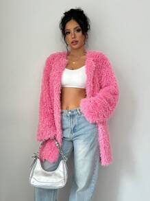 Chiquease Women's Pink Fluffy Winter Coat - Pink - View 5