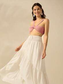 CAJUNI Women Flounce Asymmetrical White Maxi Boho And Elegant Skirt , Perfect For Holiday And Casual Outing - White - View 7