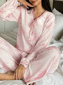 DAZY All-Over Floral Print Tie-Front Pajama Set - Pink - View 6