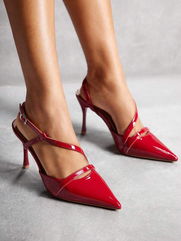 CUCCOO SZL Wine Red Pointed Toe High Heel Shoes With Instep & Ankle Strap, For Commuting, Date, Party, Fashion Fall BURGUNDY Heels