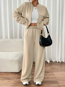 Firerie 2 件套女士休闲运动夹克和高腰弹力裤套装，秋冬季