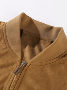 Manfinity Hypemode Áo khoác bomber da lộn đa năng cổ đứng cho nam Áo khoác ngoài thông thường - Màu Khaki - Xem 4