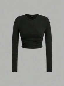 SHEIN EZwear 2 件套女士休闲简约黑灰色花卉印花圆领长袖 T 恤，适合春秋季节 - 彩色 - 查看 5