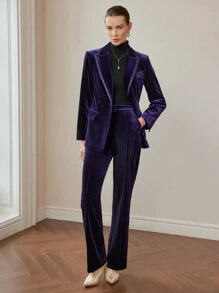 MOTF PREMIUM 天鹅绒纯色斜口袋前缝西装裤 - 藏蓝色 - 查看 6