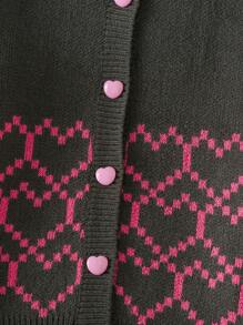 Girls' Autumn/Winter Clothing, Round Neck Long Sleeve Heart Pattern Sweater Cardigan, Sweet Cute Loose Knit Jacket - Dark Grey - View 8