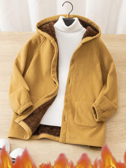 SHEIN 青少年男孩休闲街头连帽保暖衬里长袖保暖夹克