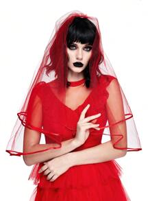 ROMWE J-Fashion 1 pièce Voile en dentelle rouge multicouche pour femmes avec peigne à cheveux, convient pour tous les styles gothiques et saisons