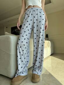 SHEIN EZwear 女士休闲针织印花宽松低腰裤 - 灰色 - 查看 1