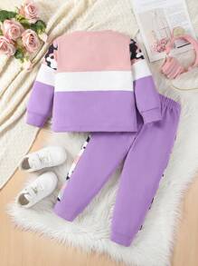 SHEIN 2 peças blusa de manga comprida com estampa de borboleta e camuflagem para meninas jovens e calças com cintura elástica roupa casual - Roxa - Ver 2